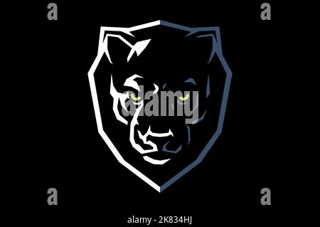 Einfacher Vektor des aggressiven schwarzen Pantherkopfes mit dem Schild im Hintergrund Stock Vektor