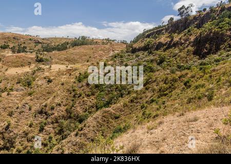 Blick auf die Berge in der Nähe des Dorfes Kosoye, Äthiopien Stockfoto