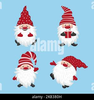 Niedliche Cartoon Gnome Set. Weihnachtsfiguren, Vektorgrafik. Stock Vektor