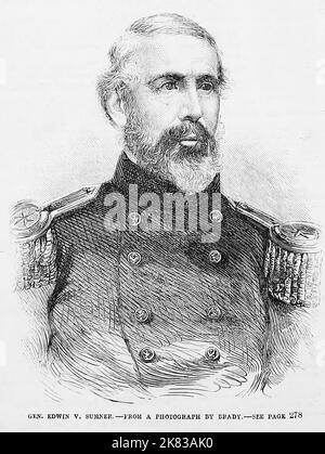 Porträt von General Edwin Vose Sumner. 1862. 19. Jahrhundert American Civil war Illustration aus Frank Leslie's Illustrated Newspaper Stockfoto