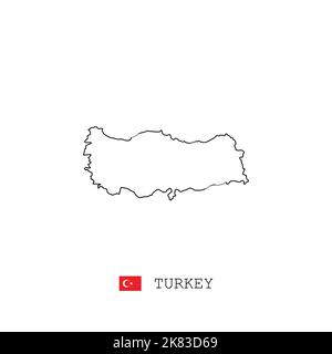 Türkei Vektorkarte Umriss, Linie, linear. Türkei schwarze Karte auf weißem Hintergrund. Flagge der Türkei Stock Vektor