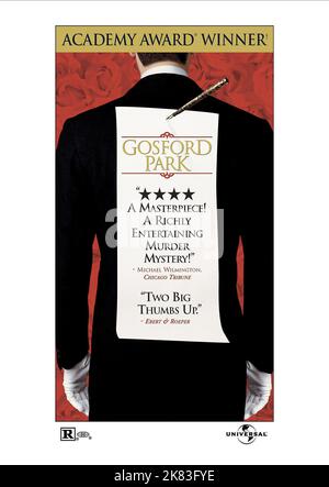 Filmplakat Film: Gosford Park (2001) Regie: Robert Altman 07. November 2001 **WARNUNG** Dieses Foto ist nur für redaktionelle Zwecke bestimmt und unterliegt dem Copyright von CAPITOL FILMS und/oder des Fotografen, der von der Film- oder Produktionsfirma beauftragt wurde und kann nur durch Publikationen im Zusammenhang mit der Bewerbung des oben genannten Films reproduziert werden. Eine obligatorische Gutschrift für CAPITOL-FILME ist erforderlich. Der Fotograf sollte auch bei Bekanntwerden des Fotos gutgeschrieben werden. Ohne schriftliche Genehmigung der Film Company kann keine kommerzielle Nutzung gewährt werden. Stockfoto