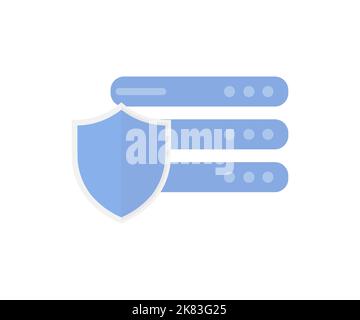 Sicheres Serverkonzept speichern. Serverschutz. Big-Data-Flow-Verarbeitung Data-Protection-Konzept Logo-Design. Cloud-Datenbank, Webhosting-Serverraum. Stock Vektor