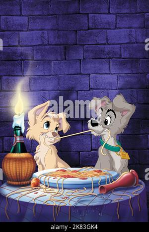 Scamp eats Spaghetti Film: Lady and the Tramp II: Scamp'S Adventure; Lady and the Tramp 2: Scamp'S Adventure (USA/AUS 2001) Regie: Darrell Rooney & Jeannine Roussel, Regie: Darrell Rooney, J Roussel 18 February 2001 **WARNUNG** Dieses Foto ist nur für den redaktionellen Gebrauch bestimmt und unterliegt dem Copyright von WALT DISNEY BILDERN und/oder dem Fotografen, der von der Film- oder Produktionsfirma beauftragt wurde und darf nur durch Publikationen im Zusammenhang mit der Bewerbung des oben genannten Films reproduziert werden. Eine obligatorische Gutschrift für BILDER VON WALT DISNEY ist erforderlich. Der Fotograf sollte auch bei Bekanntwerden des Fotos gutgeschrieben werden. Keine Kommunikation Stockfoto