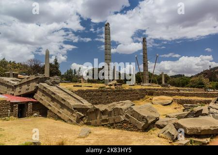 Ansicht des nördlichen Stelenfeldes in Axum, Äthiopien Stockfoto