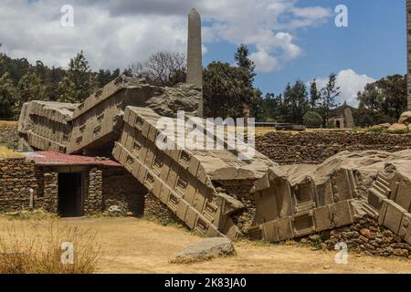 Ansicht des nördlichen Stelenfeldes in Axum, Äthiopien Stockfoto