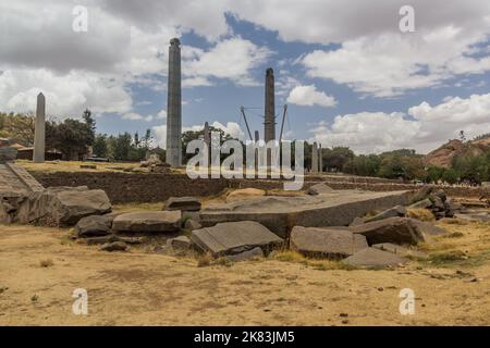 Blick auf das nördliche Stelenfeld in Axum, Äthiopien Stockfoto