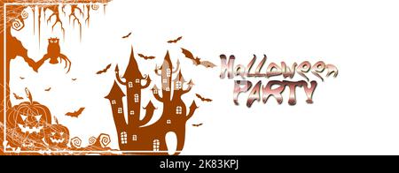 Halloween Party Hintergrund mit Kürbissen und Silhouetten Stockfoto
