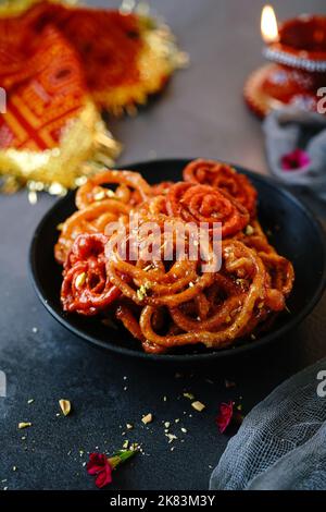 Hausgemachte Jalebi oder Jilebi - indische diwali Süßigkeiten, selektive Focu Stockfoto