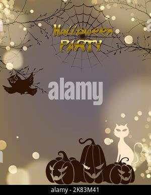 Halloween Party Hintergrund mit Kürbissen und Silhouetten Stockfoto