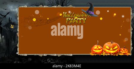 Halloween Party Hintergrund mit Kürbissen und Silhouetten Stockfoto