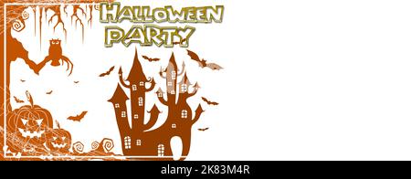 Halloween Party Hintergrund mit Kürbissen und Silhouetten Stockfoto