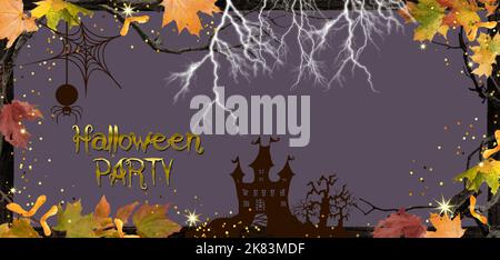 Halloween Party Hintergrund mit Kürbissen und Silhouetten Stockfoto