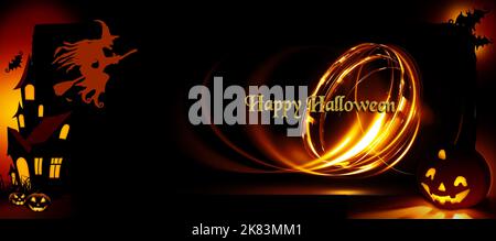 Halloween Party Hintergrund mit Kürbissen und Silhouetten Stockfoto