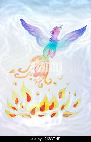 Mythischer Vogel, der aus seiner Asche steigt – Illustration Stockfoto