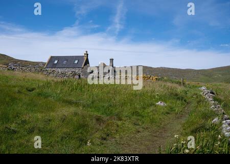 Das alte Schulhaus auf der Insel Mingulay, Bishop's Isles, Äußere Hebriden, Schottland, Großbritannien Stockfoto