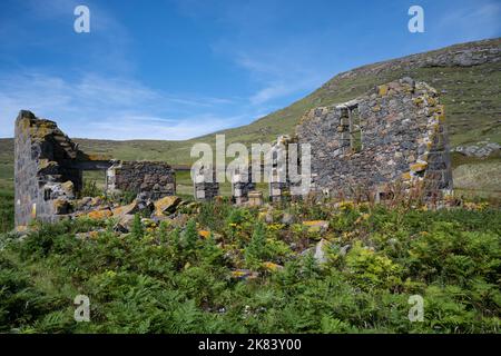 Die Ruinen des Chapel House auf der Insel Mingulay, Bishop's Isles, Äußere Hebriden, Schottland, Großbritannien Stockfoto