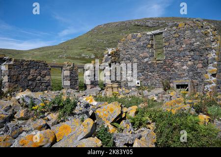 Die Ruinen des Chapel House auf der Insel Mingulay, Bishop's Isles, Äußere Hebriden, Schottland, Großbritannien Stockfoto