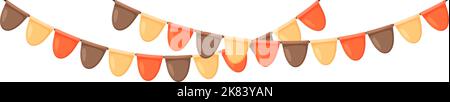 Thanksgiving-Ammer Orangefarbene, braune und beige Flaggen-Girlande. Herbstferien Party Dekoration. Herbst Wimpel Kette.feiert Karikatur-Flaggen für Dekor Stock Vektor