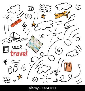 Ein stilvoller Rucksack mit Kartenflugzeugen. Reisen. Stock Vektor