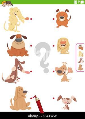 Cartoon Illustration der pädagogischen Matching-Spiel mit Hunden Tierfiguren und ihre Babys Stock Vektor