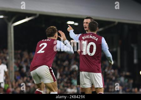 London, Großbritannien. 20.. Oktober 2022. Während des Premier League-Spiels zwischen Fulham und Aston Villa im Craven Cottage, London, England am 20. Oktober 2022. Foto von Pedro Soares. Nur zur redaktionellen Verwendung, Lizenz für kommerzielle Nutzung erforderlich. Keine Verwendung bei Wetten, Spielen oder Veröffentlichungen einzelner Clubs/Vereine/Spieler. Kredit: UK Sports Pics Ltd/Alamy Live Nachrichten Stockfoto