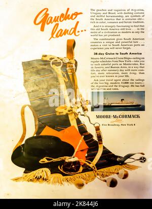 Moore-McCormack Lines - Werbung für eine Kreuzfahrt nach Südamerika in einem Magazin von NatGeo, 1954 Stockfoto