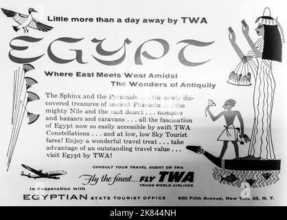 TWA - Ägypten Reisewerbung in einem Magazin von NatGeo, 1954 Stockfoto