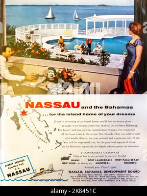 Nassau und die Bahamas Reisewerbung in einem Magazin von NatGeo, 1954 Stockfoto