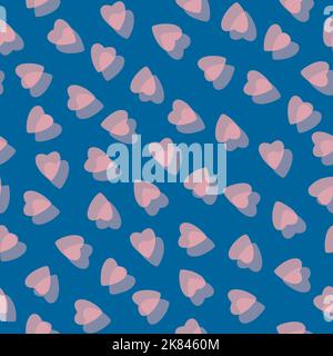 Einfache bunte rosa Herzen nahtlose Muster chaotisch auf azurblauem Hintergrund aus winzigen Herzen Silhouetten der überlappenden Layering-Effekt.für Valentines, Stockfoto