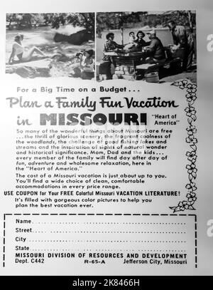 Missouri Tourismus Werbung in einem NatGeo Magazin, 1954 Stockfoto