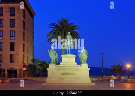 Reiterdenkmal des französischen Imperators Napoleon I. (1769-1821) und seiner vier Brüder (1865) in Ajacio (Corse-du-Sud) auf der Insel Korsika, Frankreich Stockfoto