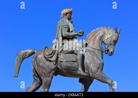 Reiterdenkmal des französischen Imperators Napoleon I. (1769-1821) und seiner vier Brüder (1865) in Ajacio (Corse-du-Sud) auf der Insel Korsika, Frankreich Stockfoto