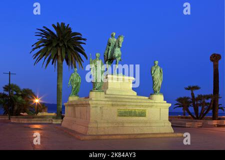 Reiterdenkmal des französischen Imperators Napoleon I. (1769-1821) und seiner vier Brüder (1865) in Ajacio (Corse-du-Sud) auf der Insel Korsika, Frankreich Stockfoto