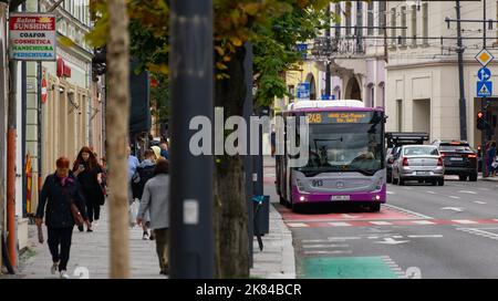 Cluj-Napoca, Rumänien - 17. September 2022: Cluj-Napoca Bus im Verkehr am 21. Dezember 1989 Boulevard in Cluj-Napoca. Stockfoto