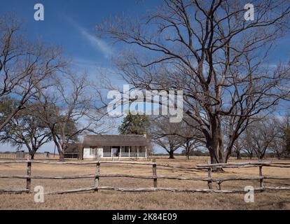 Der rekonstruierte Geburtsort von US-Präsident Lyndon B. Johnson im Lyndon B. Johnson State Park in der Nähe von Johnson City, Texas. Stockfoto