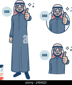Ein arabischer Mittelmann in schwarzem Kostüm mit Thumbs Up Bildern.Es ist Vektorgrafik, so ist es einfach zu bearbeiten. Stock Vektor
