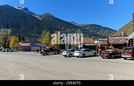 Berüchtigte Blair Street in der historischen Altstadt von Silverton, Colorado, USA, in den San Juan Mountains. Stockfoto