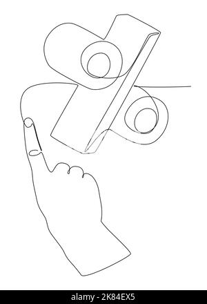 Eine fortlaufende Zeile mit Zeigefinger-Poinng bei Prozentzeichen. Vektor-Konzept der dünnen Linie Illustration. Konturzeichnen Kreative Ideen. Stock Vektor