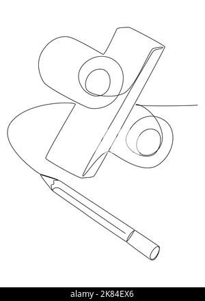 Eine fortlaufende Zeile mit einem mit einem Bleistift geschriebenen Wort mit Prozentzeichen. Vektor-Konzept der dünnen Linie Illustration. Konturzeichnen Kreative Ideen. Stock Vektor
