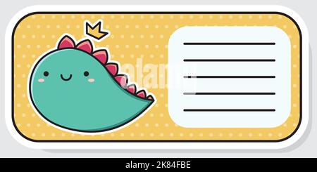 Notebook-Etikett. Niedlicher Dinosaurier. Babyaufkleber. Vektorgrafik. Stock Vektor
