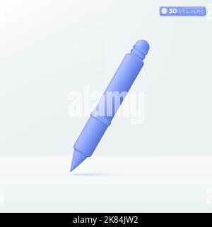 Blaue Schrift Symbol Symbole. Stift, Bleistift, Stift, Zeichnung, Copywriting, Storytelling, Bildungskonzept. 3D Vektor isoliert Illustration Design Cartoon Stock Vektor