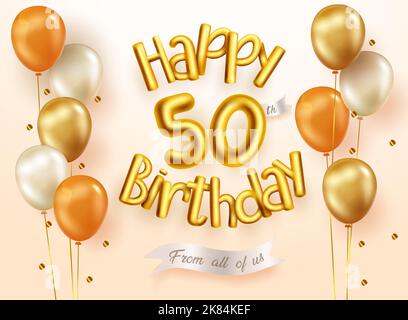 50. Geburtstag Vektor Konzept Design. Alles gute zum Geburtstag 3D Luftballons mit goldenen 50 metallischen Zahlen für den goldenen 50. Geburtstag elegante Feier. Stock Vektor