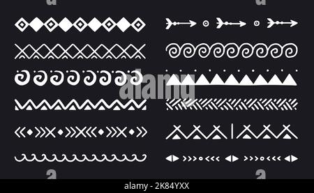 Handgezeichnetes traditionelles Volksmotiv, Kreidetafel mit Ethno-Muster. Peruanisch, mexikanisch, aztekisch gezeichnetes Grenzmuster. Boho, indische Dekoration, Pfeilelement. Vektorgrafik. Stock Vektor