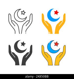 Symbol der Hände, die den Halbmond halten. Vektorgrafik. Stock Vektor