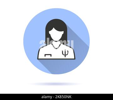 Symbol für Psychotherapeuten. Einfache Illustration mit langem Schatten für Grafik- und Webdesign. Stock Vektor