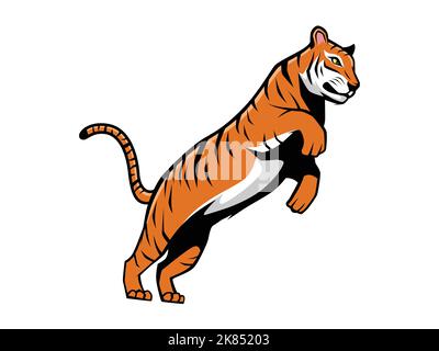 Tiger Jump Vektor Cartoon Illustration Maskottchen Logo isoliert auf einem weißen Hintergrund Stock Vektor