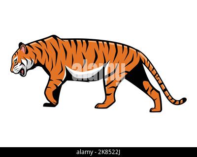 Tiger Walking Vektor Cartoon Illustration Maskottchen Logo isoliert auf einem weißen Hintergrund Stock Vektor