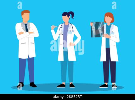 Team von Ärzten Illustration Stil Arzt männlich und weiblich Stock Vektor
