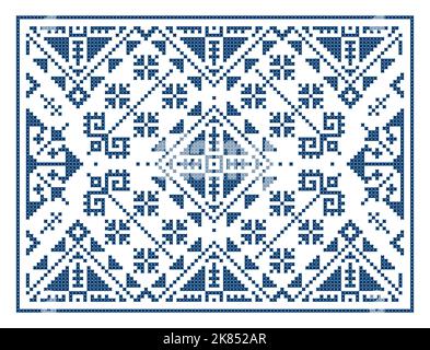 Bosnien und Herzegowinas traditionelles Volkskunstmuster - Zmijanje Kreuzstich-Stil Vektor-Raktangle-Design Stock Vektor